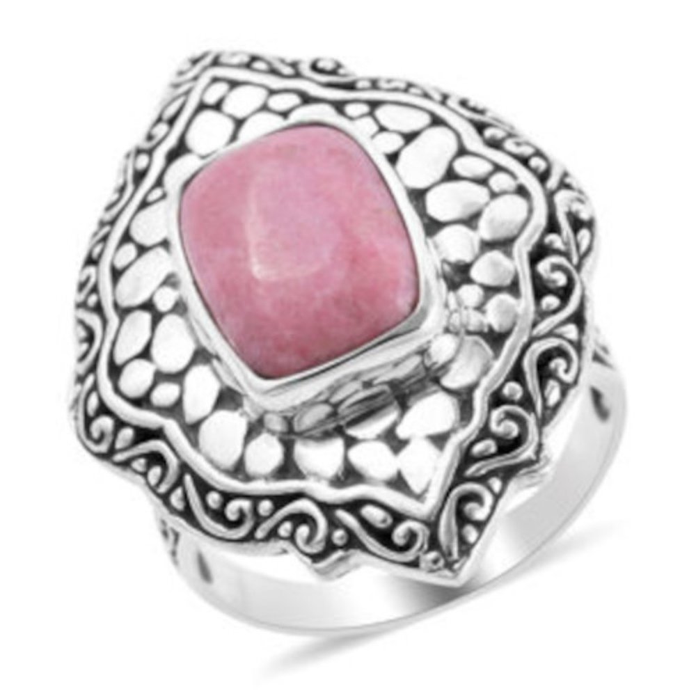 BALI Style Pink Norwegian Thulite Cabochon 925 Sterling 10 Grams Ring Size 6